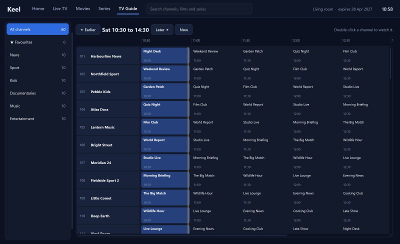 TV guide grid across channels